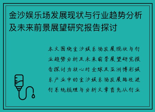 金沙娱乐场发展现状与行业趋势分析及未来前景展望研究报告探讨